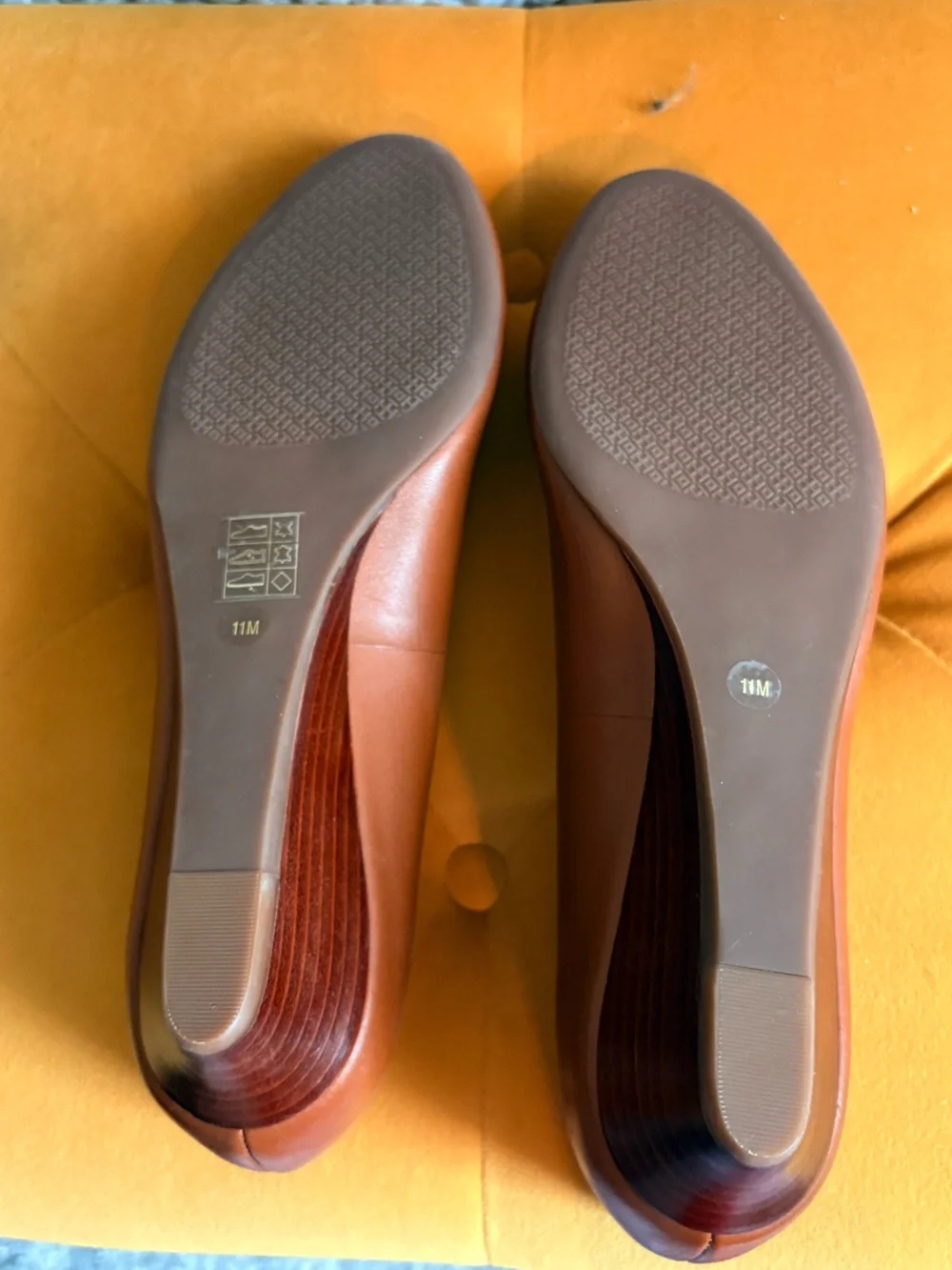 Tory Burch Cognac Leather Wedge Pump with Logo Medallion